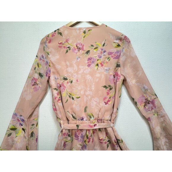 Guess Womens Floral Wrap Darla Belted Romper Size M Multicolor Bell Sleeves Chic - Picture 13 of 15